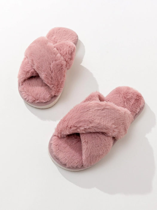 Fluffy Cross Strap Bedroom Slippers