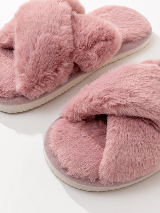 Fluffy Cross Strap Bedroom Slippers