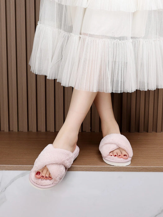 Fluffy Cross Strap Bedroom Slippers