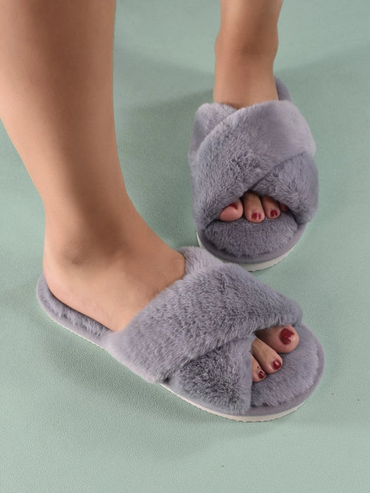 Fluffy Cross Strap Bedroom Slippers