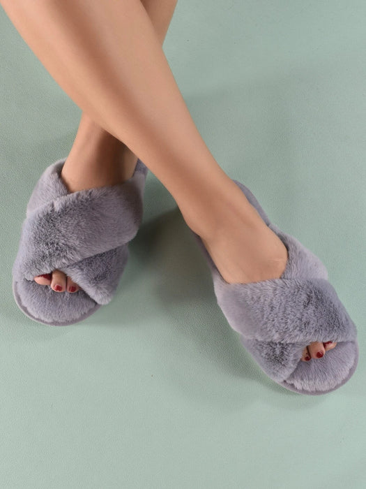 Fluffy Cross Strap Bedroom Slippers