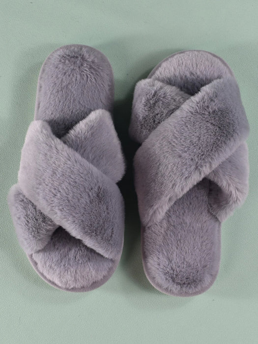 Fluffy Cross Strap Bedroom Slippers