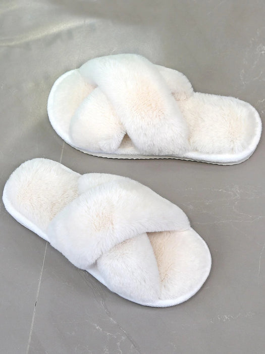 Fluffy Cross Strap Bedroom Slippers