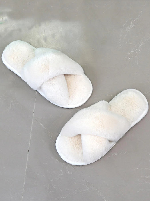 Fluffy Cross Strap Bedroom Slippers