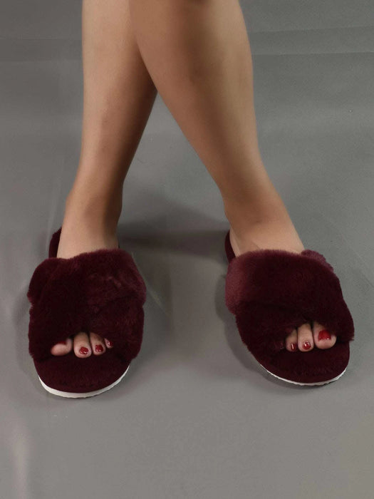 Fluffy Cross Strap Bedroom Slippers