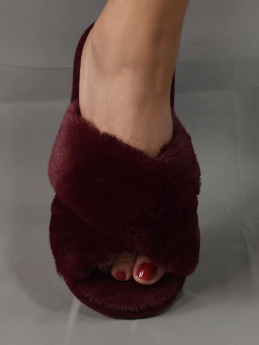 Fluffy Cross Strap Bedroom Slippers