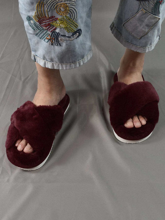 Fluffy Cross Strap Bedroom Slippers