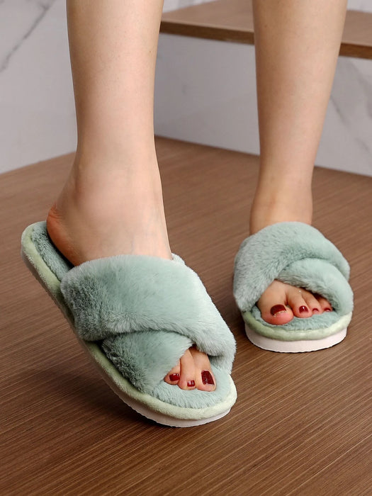 Fluffy Cross Strap Bedroom Slippers