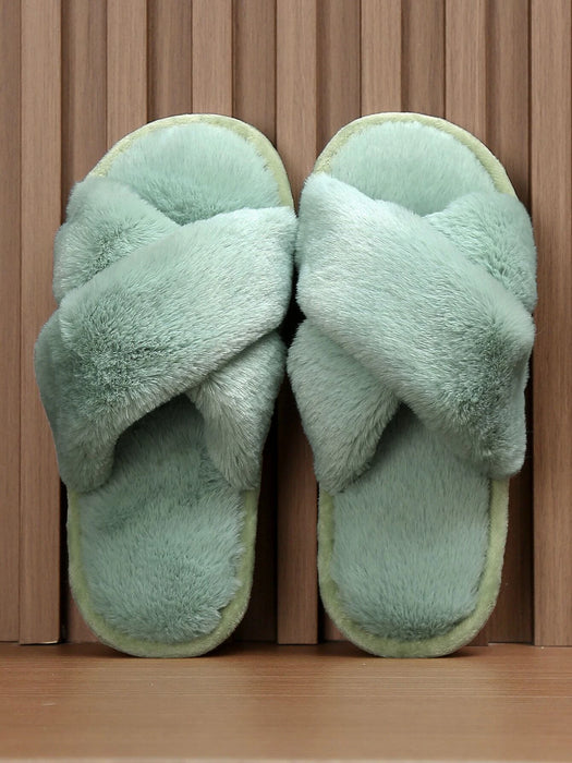 Fluffy Cross Strap Bedroom Slippers