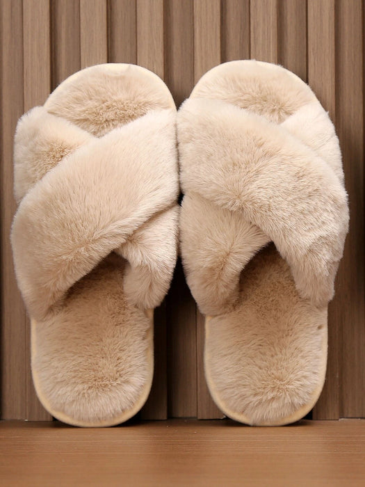 Fluffy Cross Strap Bedroom Slippers