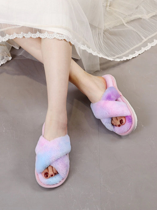 Fluffy Cross Strap Bedroom Slippers