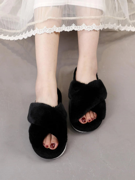 Fluffy Cross Strap Bedroom Slippers