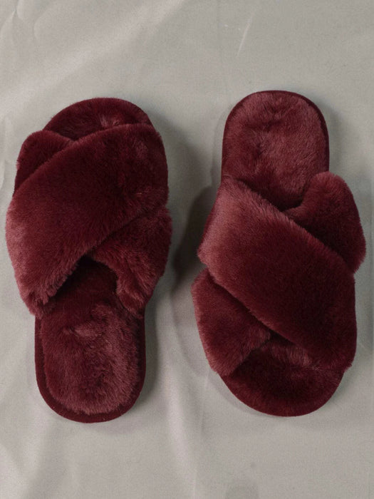 Fluffy Cross Strap Bedroom Slippers