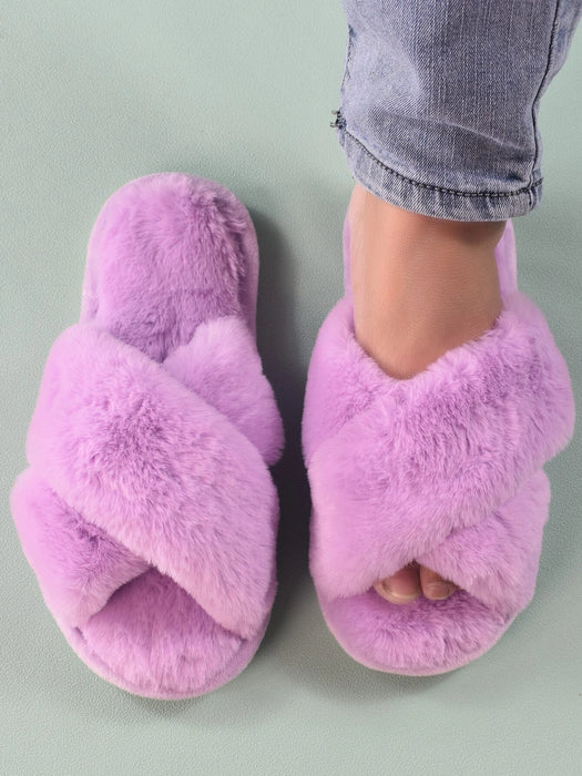 Fluffy Cross Strap Bedroom Slippers