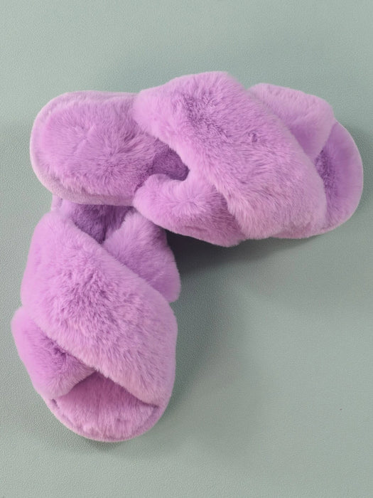 Fluffy Cross Strap Bedroom Slippers