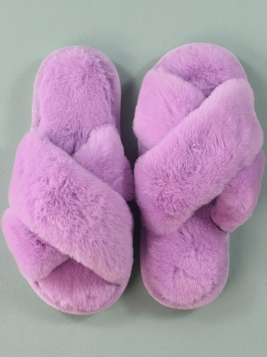 Fluffy Cross Strap Bedroom Slippers