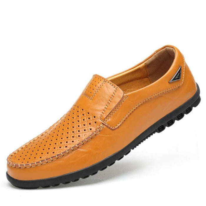 Leather Casual Loafers with Hole Shoes