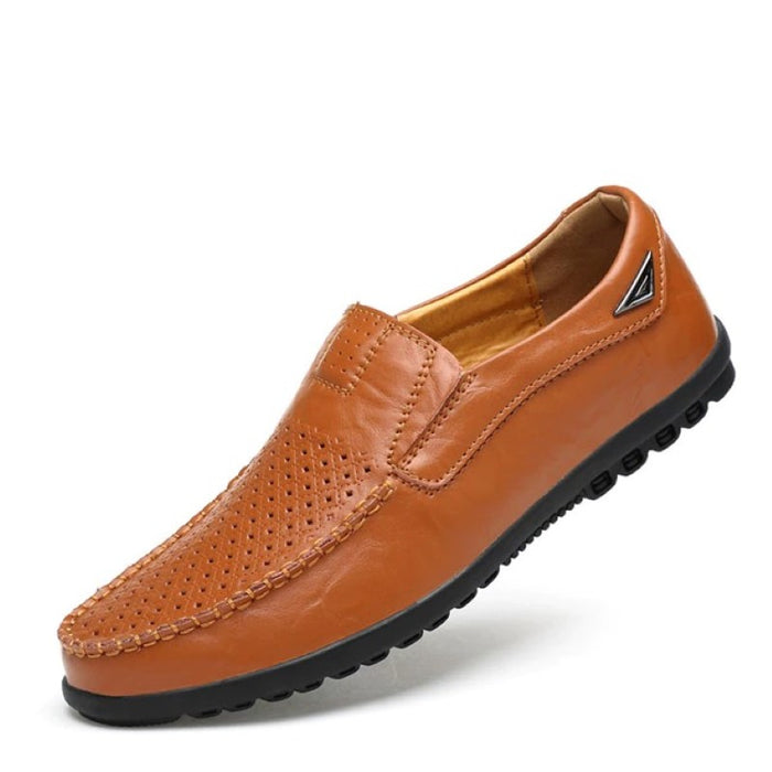 Leather Casual Loafers with Hole Shoes